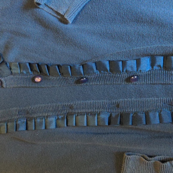 Alfred Sung blue cardigan with ruffle trim - Picture 3 of 3